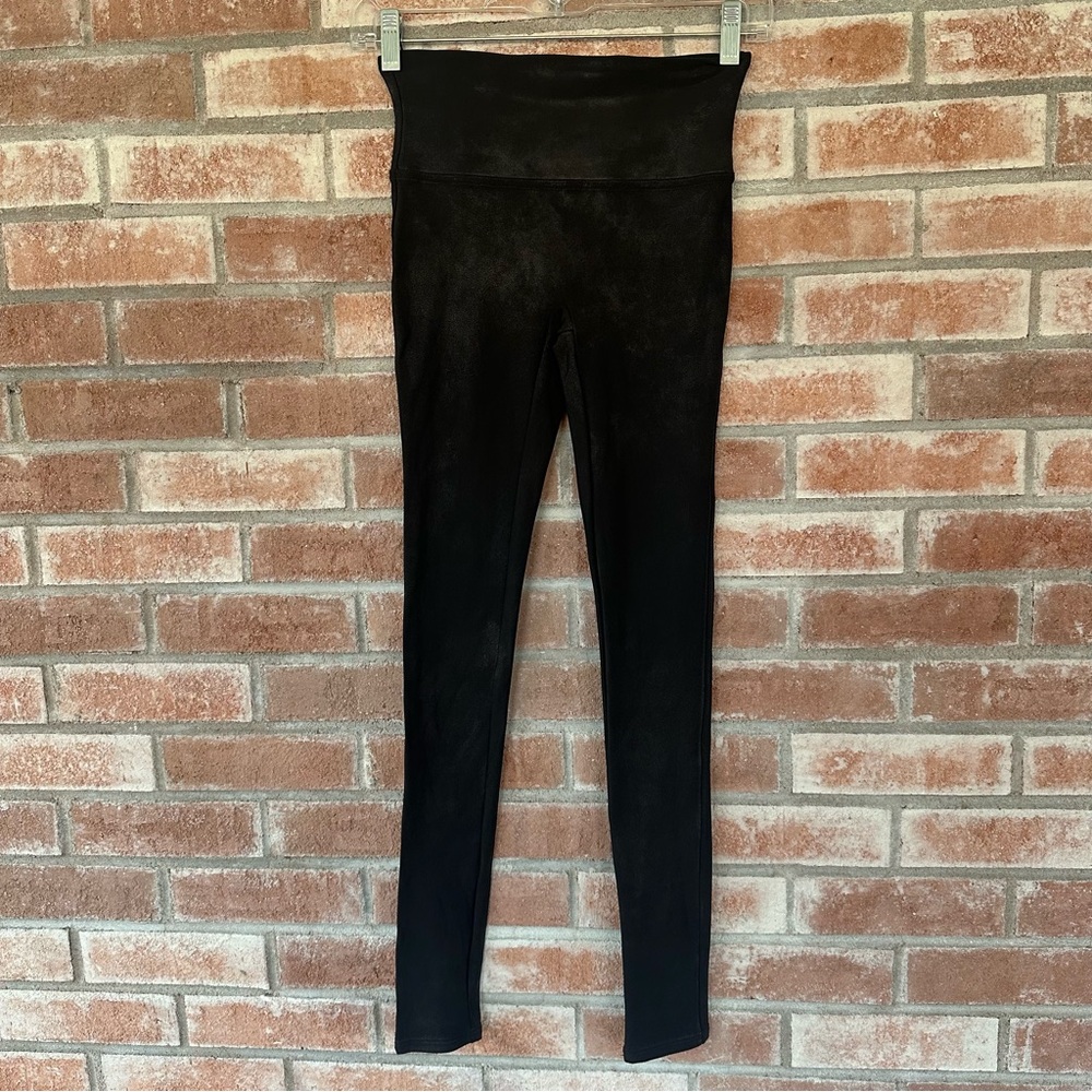 Spanx Black Metallic Shimmer Leggings Women’s XS Stretch Goth Moto